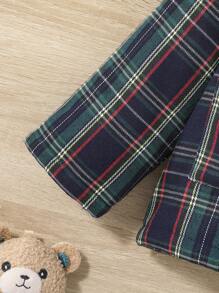 SHEIN Baby Boy Plaid Print Teddy Lined Hooded Coat