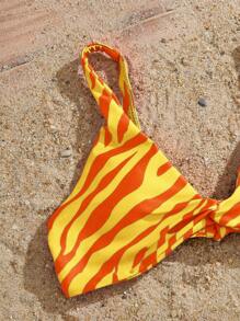 SHEIN 斑馬紋高腰比基尼套裝 - 黃色 - 查看 4