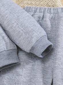 SHEIN Baby Boy Zip Up Thermal Lined Hoodie & Sweatpants - Light Grey - View 3