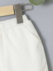 SHEIN 男婴休闲纯色中厚裤，带保暖内衬和侧袋 - 米色 - 查看 10