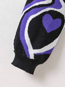 Tween Girl Heart Pattern Drop Shoulder Crop Jumper - Multicolor - View 5