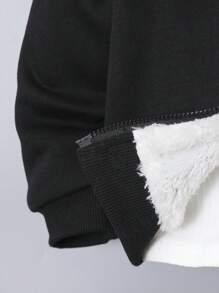 SHEIN Baby Boys' Casual Sports Shearling Lined Hooded Jacket And Elastic Waist Pants Thick Outfits