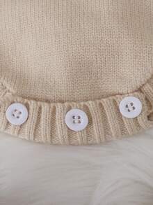 女嬰撞色針織連身背心不帶T恤 - 杏色 - 查看 3