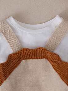 女嬰撞色針織連身背心不帶T恤 - 杏色 - 查看 4