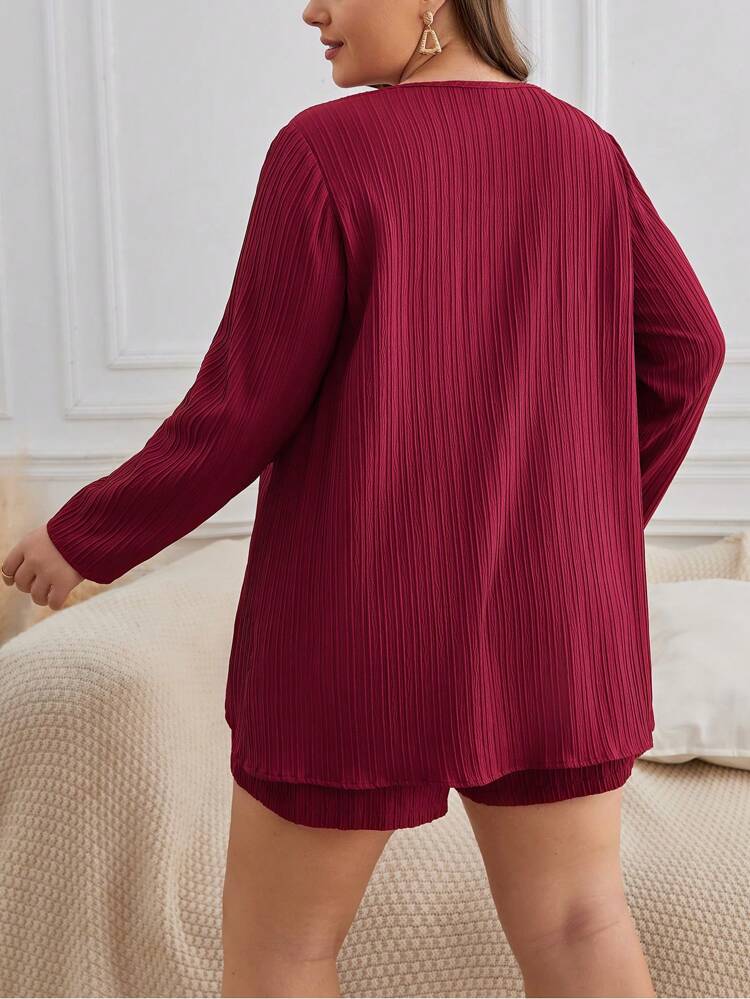 Plus Solid Wrap Hem Top & Shorts