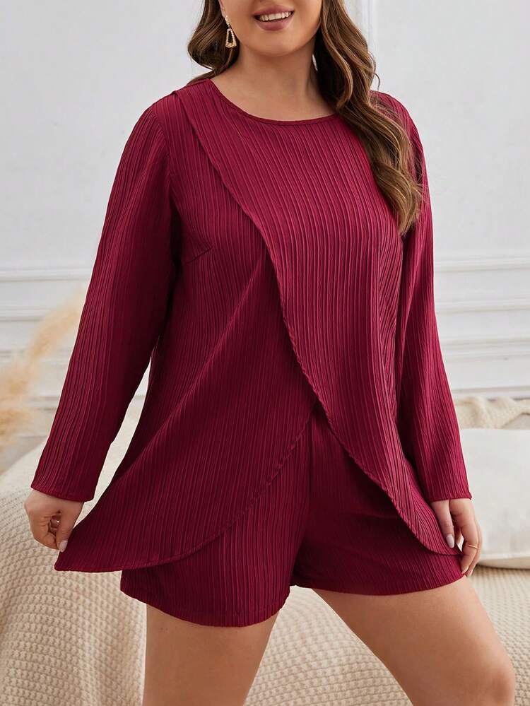 Plus Solid Wrap Hem Top & Shorts