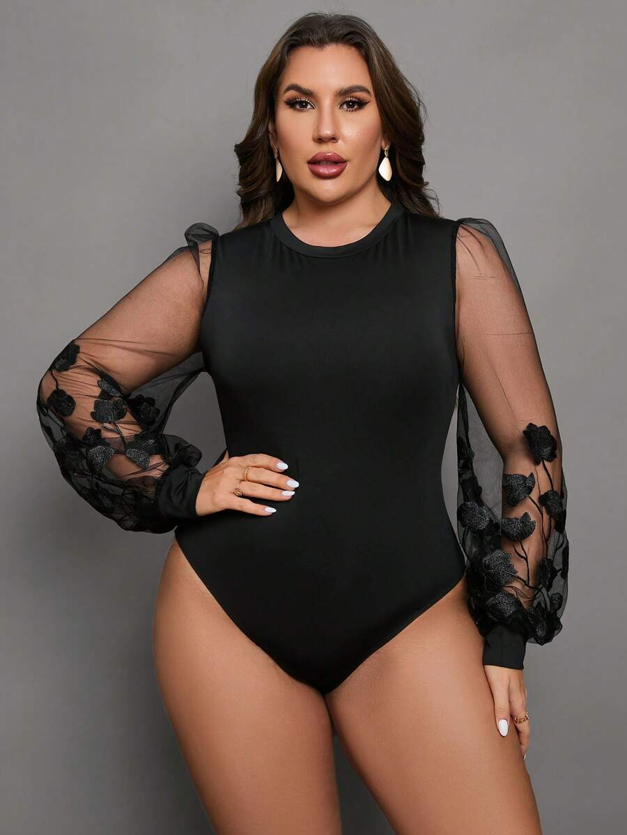 Chikora Body con mangas de linterna de malla en contraste, para invierno