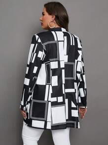 SHEIN Clasi Plus Geo Print Lapel Neck Blazer - Black and White - View 3