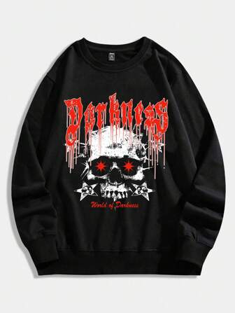 Hombres Pullover con letra & estampado de cráneo