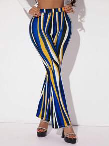 SHEIN SXY 條紋印花喇叭褲 - 彩色 - 查看 6