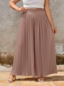 SHEIN Frenchy Quần Plus Size Quần paper-bag Xếp li màu trơn Giải trí - Bụi hồng - Xem 1