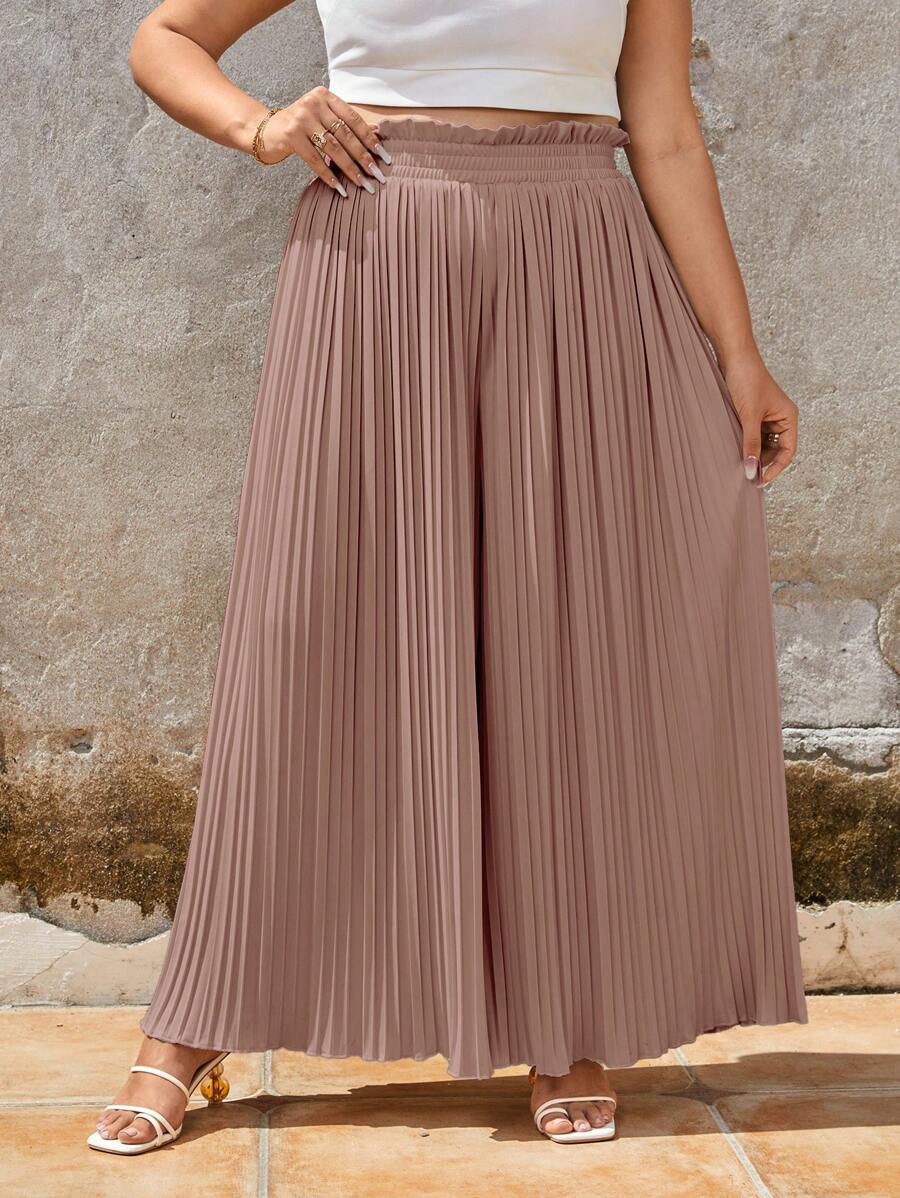 SHEIN Frenchy Quần Plus Size Quần paper-bag Xếp li màu trơn Giải trí - Bụi hồng - Xem 1