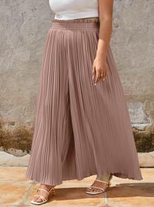 SHEIN Frenchy Quần Plus Size Quần paper-bag Xếp li màu trơn Giải trí - Bụi hồng - Xem 3