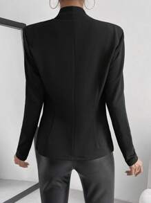 Firerie Plunge Neck Ruched Front Blazer - Black - View 2