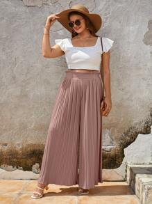 SHEIN Frenchy Quần Plus Size Quần paper-bag Xếp li màu trơn Giải trí - Bụi hồng - Xem 4