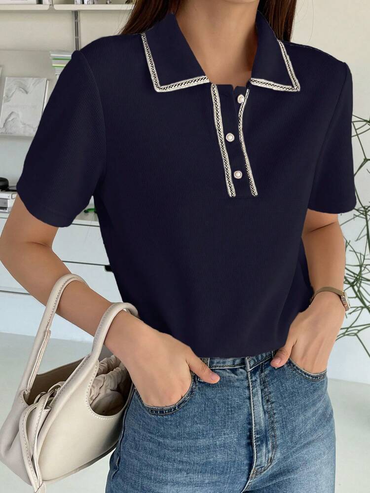 Contrast Trim Polo Neck Tee