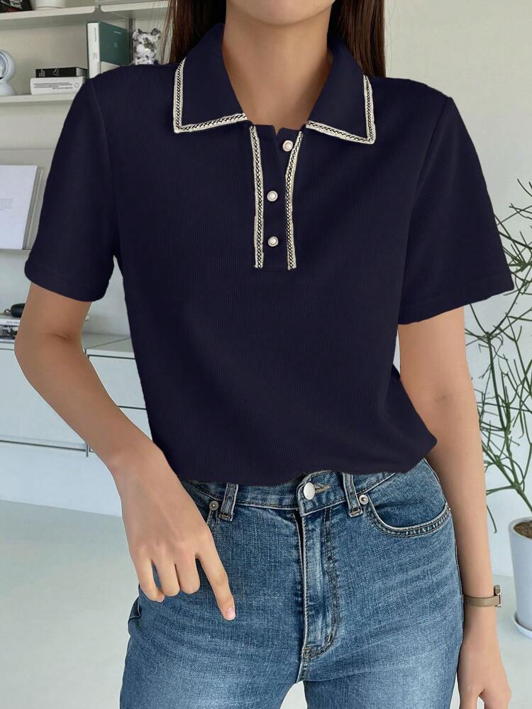 Contrast Trim Polo Neck Tee