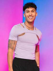 FeverCity Men Cut Out Knot Detail Crop Tee - Lilac Purple - View 3