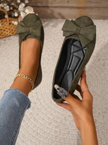 Giày ba lê đế tròn nhung thời trang cho nữ, giày thường ngày thoáng khí thoải mái cỡ lớn cho mùa xuân và mùa thu - xanh quân đội - Xem 2