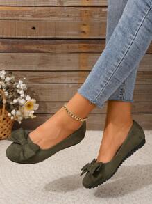 Giày ba lê đế tròn nhung thời trang cho nữ, giày thường ngày thoáng khí thoải mái cỡ lớn cho mùa xuân và mùa thu - xanh quân đội - Xem 3