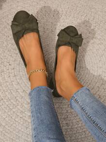 Giày ba lê đế tròn nhung thời trang cho nữ, giày thường ngày thoáng khí thoải mái cỡ lớn cho mùa xuân và mùa thu - xanh quân đội - Xem 6