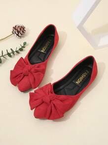 Talla grande Zapatos planos de mujeres de moda rojo con lazo cómodo, versátil - Rojo - Ver 1