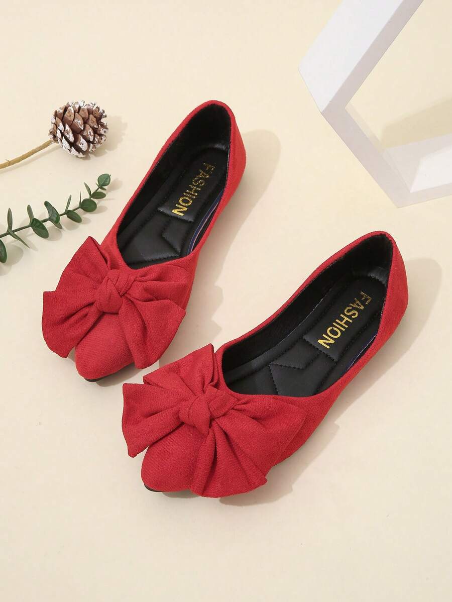 Talla grande Zapatos planos de mujeres de moda rojo con lazo cómodo, versátil - Rojo - Ver 1