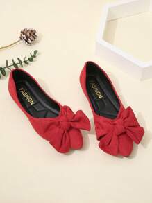 Talla grande Zapatos planos de mujeres de moda rojo con lazo cómodo, versátil - Rojo - Ver 2