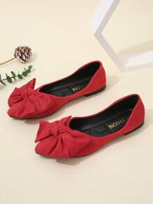 Talla grande Zapatos planos de mujeres de moda rojo con lazo cómodo, versátil - Rojo - Ver 3