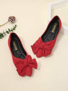 Talla grande Zapatos planos de mujeres de moda rojo con lazo cómodo, versátil - Rojo - Ver 4