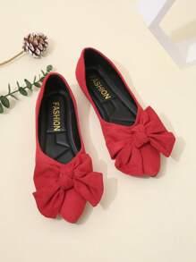 Talla grande Zapatos planos de mujeres de moda rojo con lazo cómodo, versátil - Rojo - Ver 5