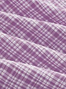 SHEIN MOD Plaid Print Tie Backless Puff Sleeve Dress - Lilac Purple - View 4