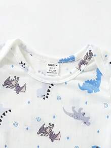 男嬰3入組卡通和條紋印花撞色滾邊連體衣 - 彩色 - 查看 3