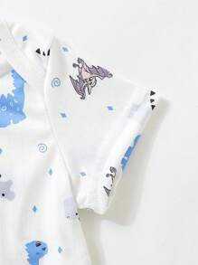 男嬰3入組卡通和條紋印花撞色滾邊連體衣 - 彩色 - 查看 4