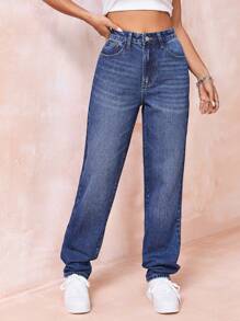 SHEIN EZwear High Waist Straight Leg Jeans