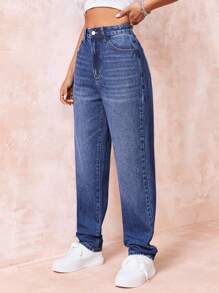 SHEIN EZwear High Waist Straight Leg Jeans