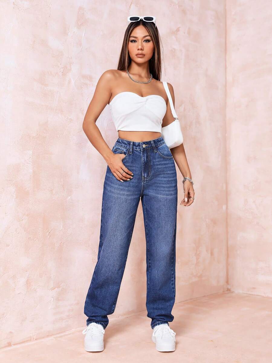 SHEIN EZwear High Waist Straight Leg Jeans
