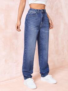 SHEIN EZwear High Waist Straight Leg Jeans