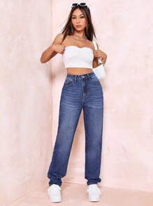 SHEIN EZwear High Waist Straight Leg Jeans
