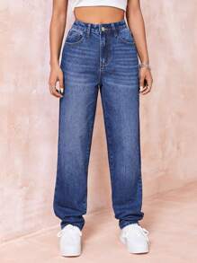 SHEIN EZwear High Waist Straight Leg Jeans