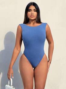 SHEIN SXY Solid Ribbed Knit Tank Bodysuit