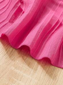 SHEIN Young Girl Cold Shoulder Ruffle Trim Dress With Belt - Hot Pink - View 3