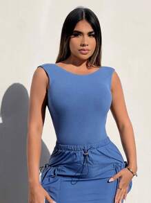 SHEIN SXY Solid Ribbed Knit Tank Bodysuit