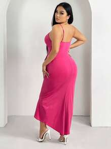 SHEIN SXY 休閒揉皺 交叉純色加大連衣裙 - 玫紅色 - 查看 2