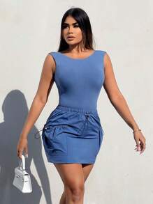 SHEIN SXY Solid Ribbed Knit Tank Bodysuit