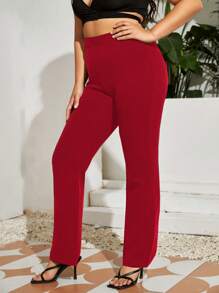 SHEIN Essnce 大碼素色高腰長褲 - 紅色 - 查看 1