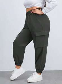 SHEIN Essnce Plus Flap Pocket Side Cargo Pants - Grey - View 1