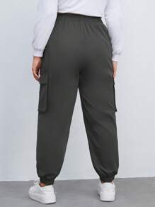 SHEIN Essnce Plus Flap Pocket Side Cargo Pants - Grey - View 2