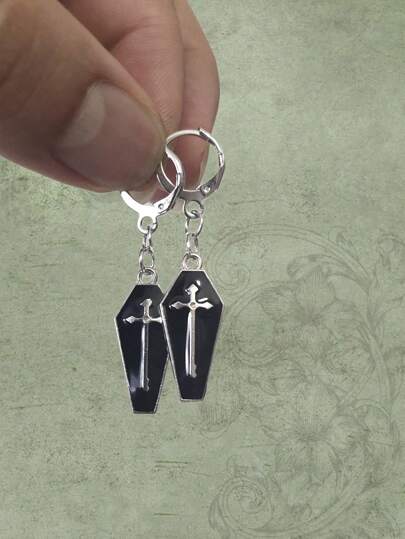 Fairycore 1 paio Orecchini pendenti funky ferro lega con stampa croce per donne per decorazione quotidiana