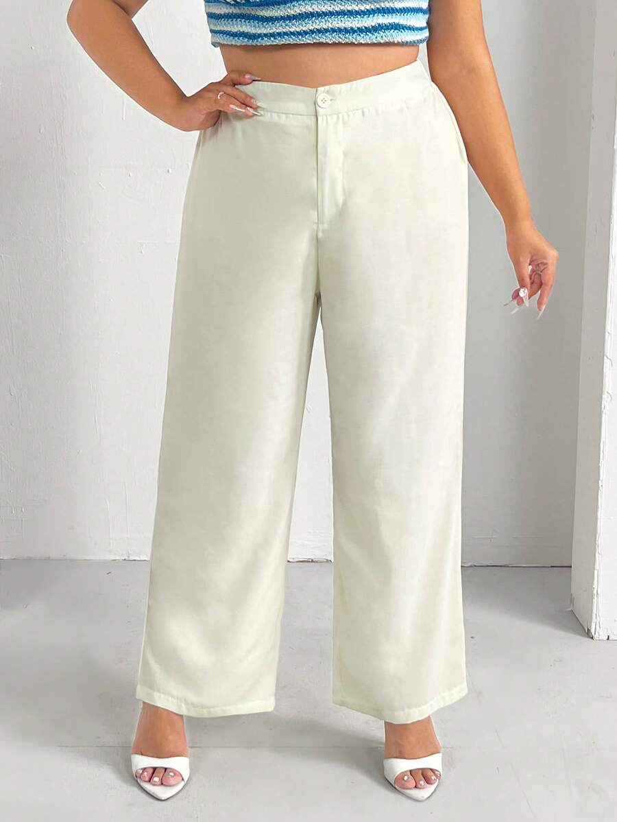 SHEIN SXY Plus Solid Wide Leg Suit Pants - White - View 1